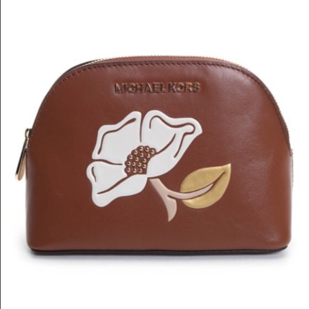NWT Michael Kors Luggage Flower Leather Travel Pouch